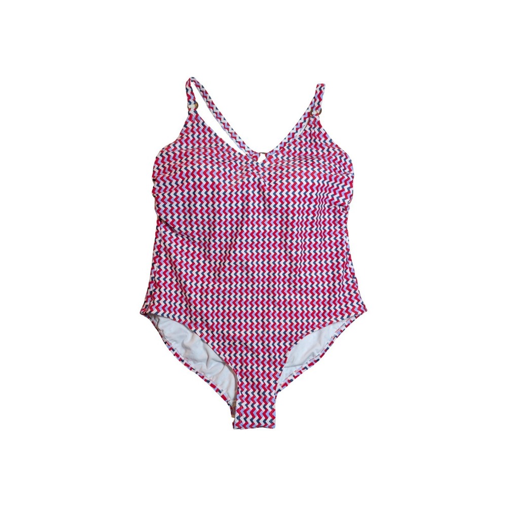 ⭐D4 Kona Sol - Women's One Piece Swimsuit Red/White/Blue Zigzag - Plus Size 17‎